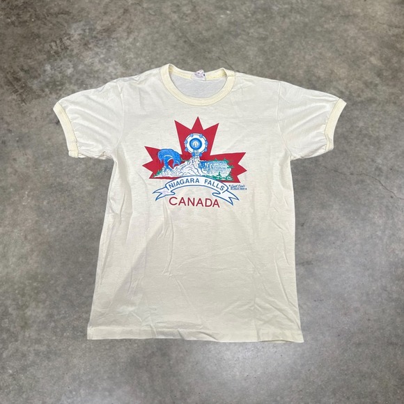 Great Prints by Polar Bear Other - Vintage 80s Niagara Falls Canada Ringer T‎ Shirt Cream Souvenir Mens M Graphic